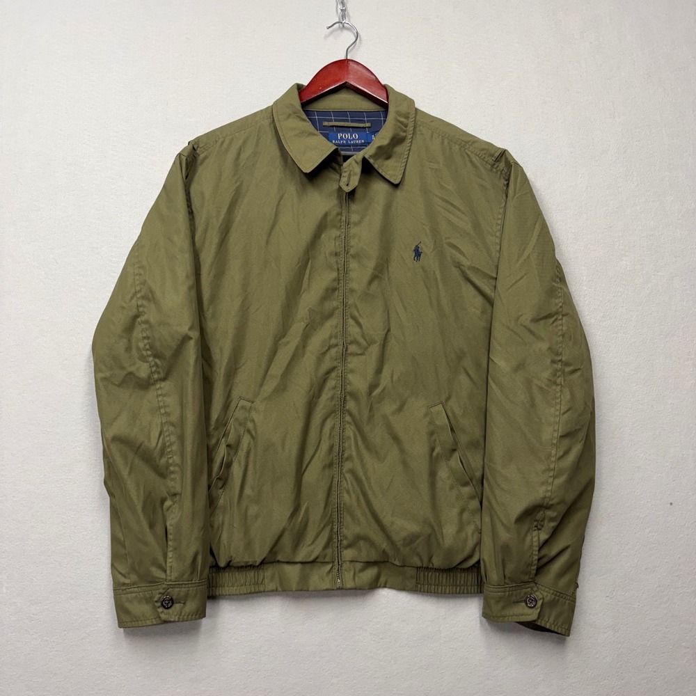 Polo Ralph Lauren Windbreaker Jacket Mens XL Green Bi-Swing Full Zip Harrington